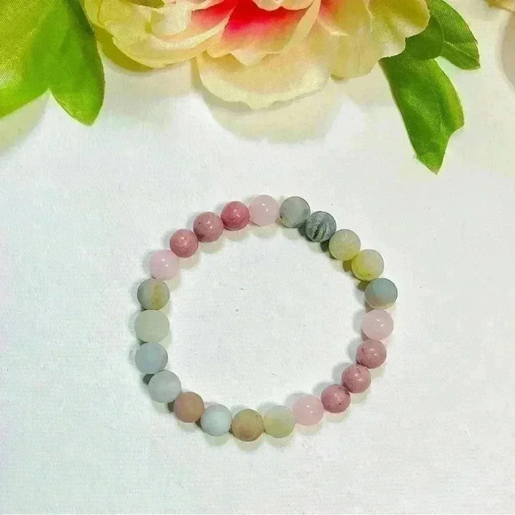 Rose Quartz Rhodonite Natural Stone Bracelet - Picture 2 of 6